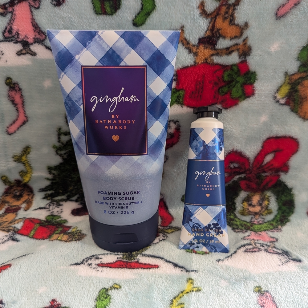 Bath & Body Works Gingham Foaming Sugar Scrub and TS Hand Cream - New